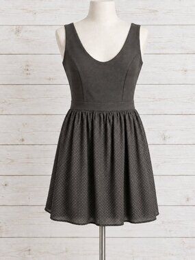 BeBop Black Sleeveless Dress – Size L, V‑Neck, Flowy Dotted Skirt